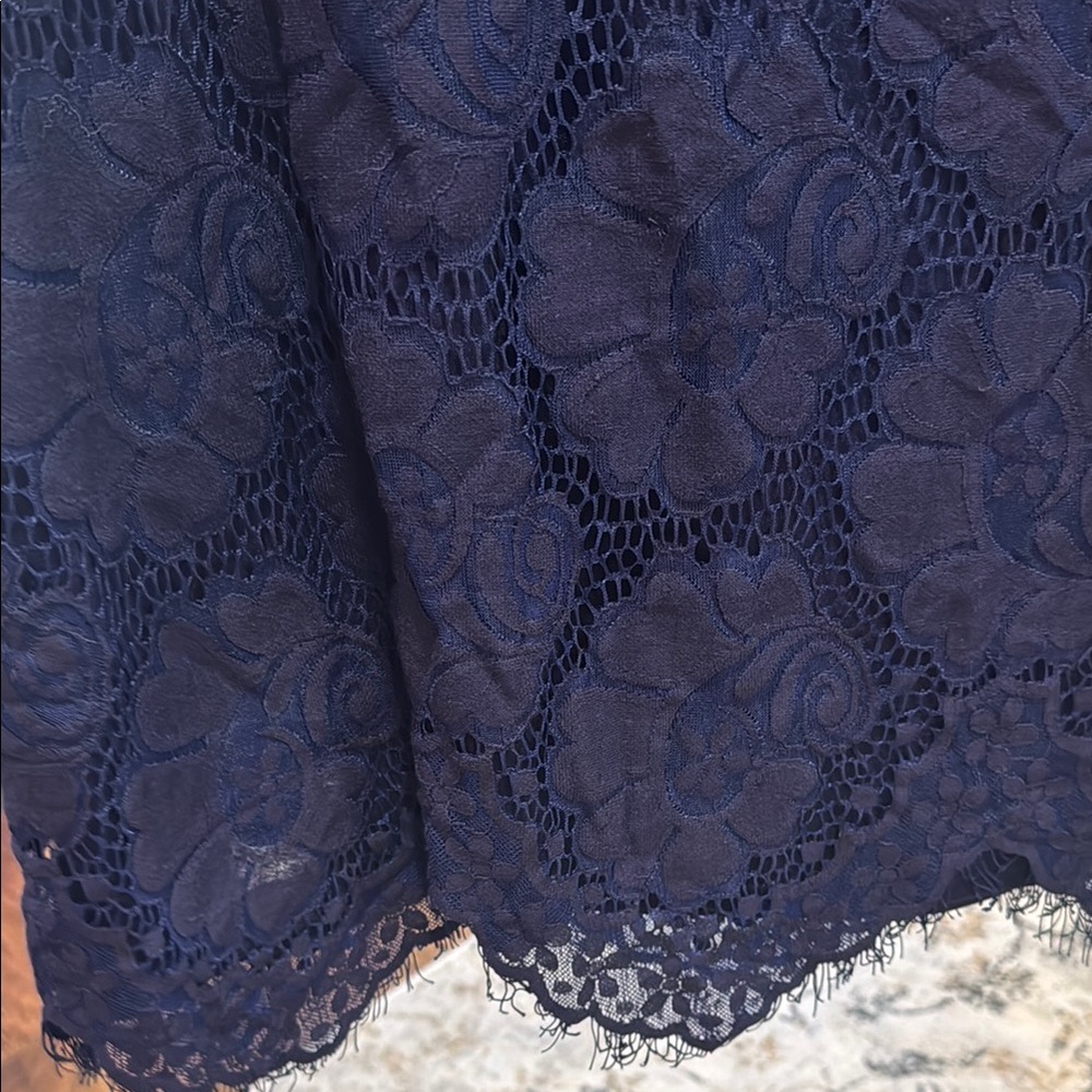 Buttons Blue Sleeveless Mini Dress with Lace - Picture 7 of 7